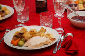 turkey feast on holiday table settings